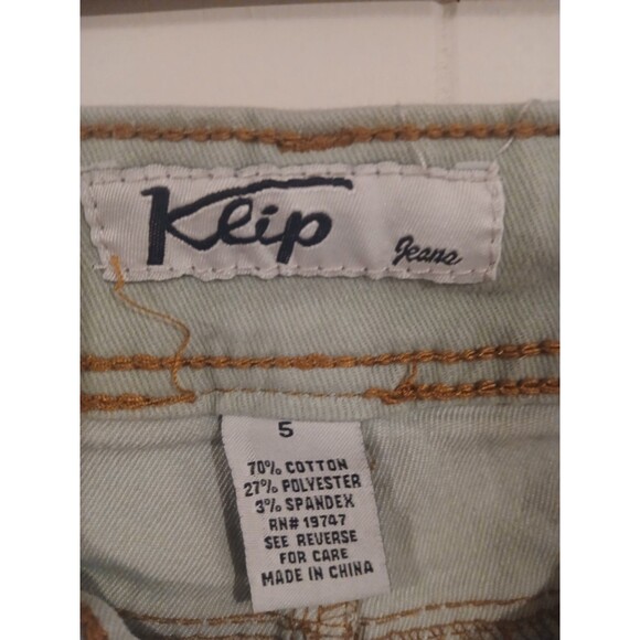 Vintage Klip  Green/yellow  Jean Shorts Junior Sz 5 Cut Off Rhinestone Distress - Picture 4 of 4